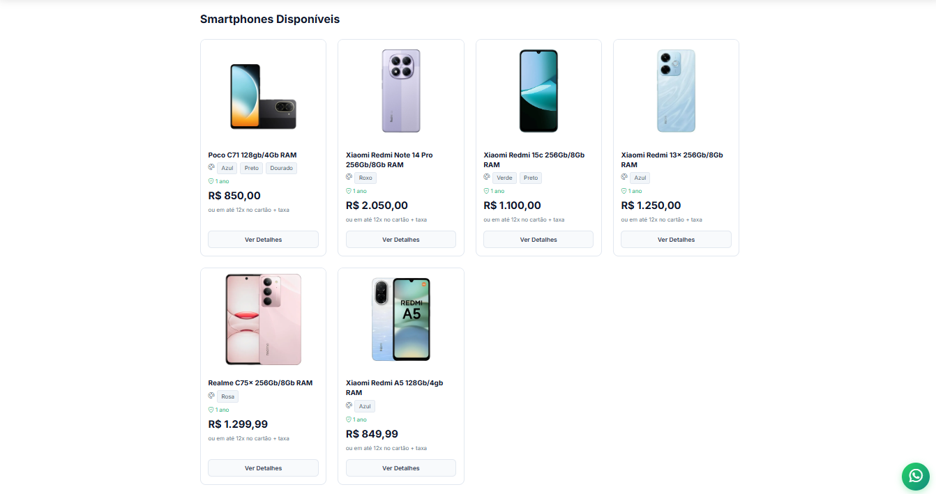 Catálogo online de celulares com fotos e preços para compartilhar com clientes via WhatsApp